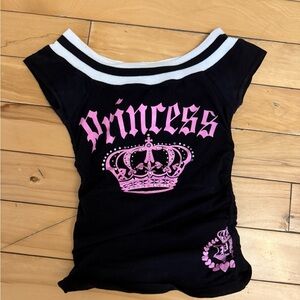 Y2K Spy•c Black Off Shoulder “Princess” Rhinestone Top Size S